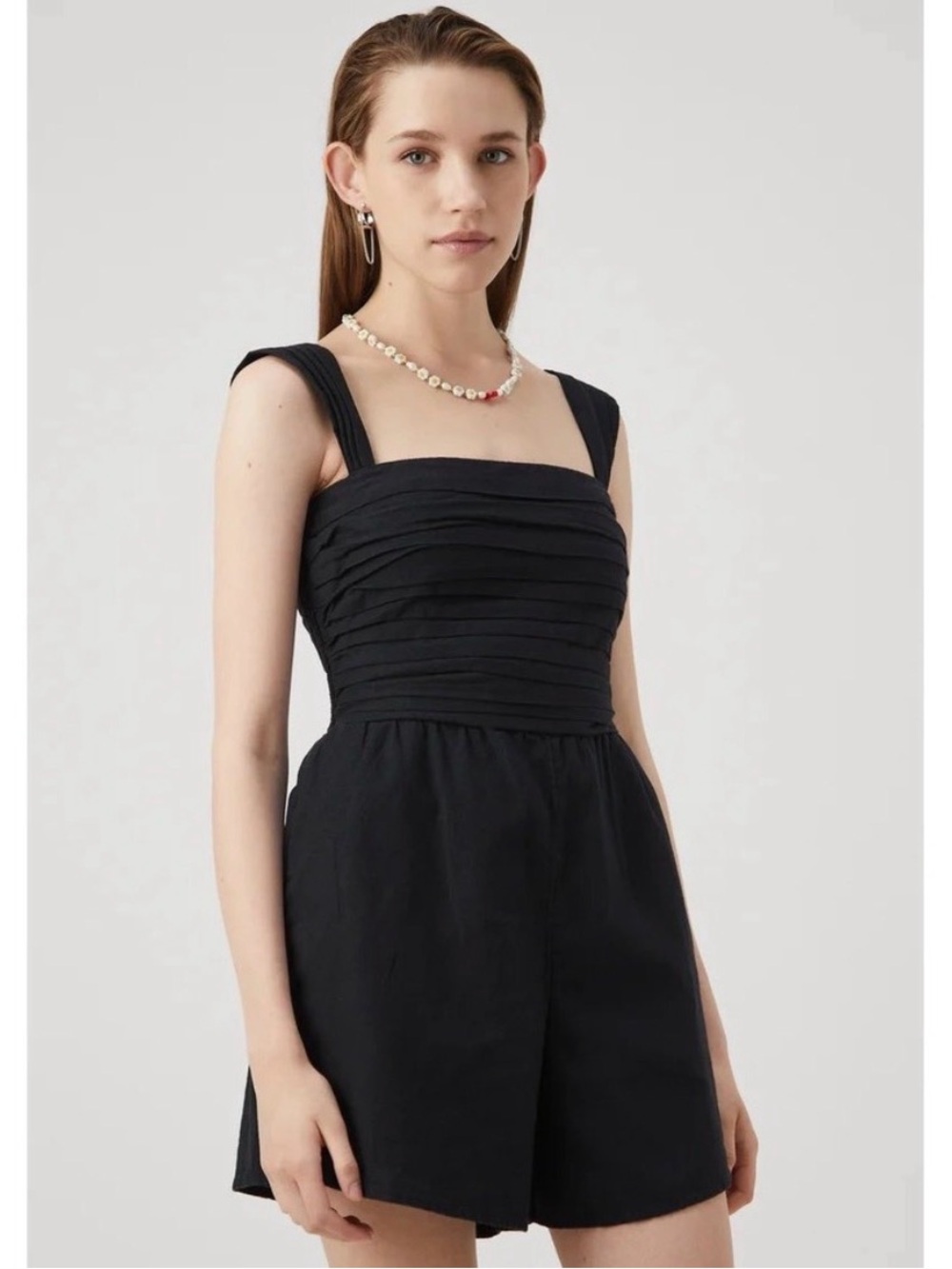 Abercrombie & Fitch Black Pleated Square-Neck Romper